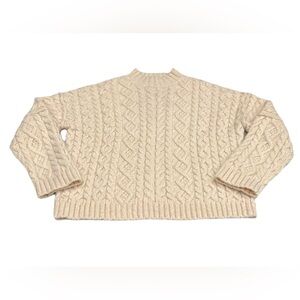 J Crew M Oversized Cream Chunky Cable Knit Mock Neck Sweater Women Wool Alpaca